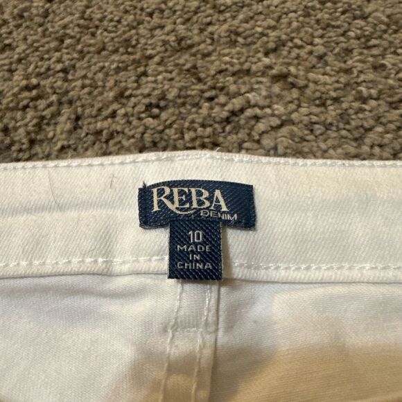Reba Jeans Womens 10 Ruffle Flare Bootcut Embellished Raw Hem Distressed White - Picture 4 of 11